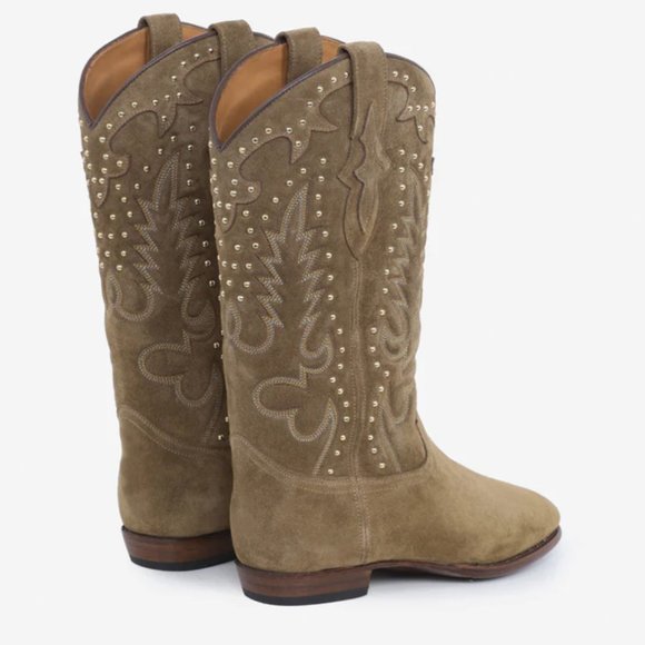 Shiloh Heritage Beige Suede Studded cowboy boots - US 8 - Picture 7 of 9